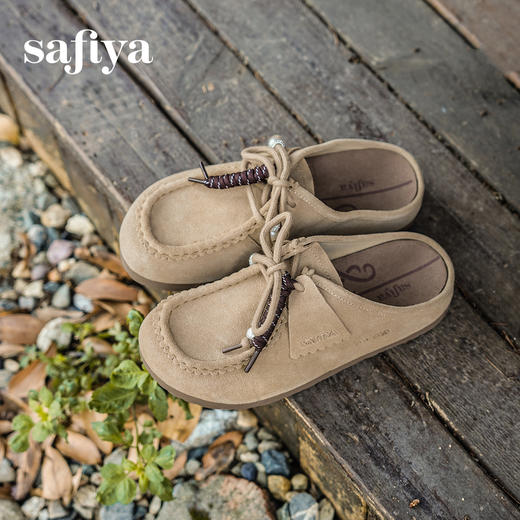 Safiya/索菲娅2025复古袋鼠鞋系带休闲外穿百搭厚底包头勃肯拖SFD3110076 商品图2