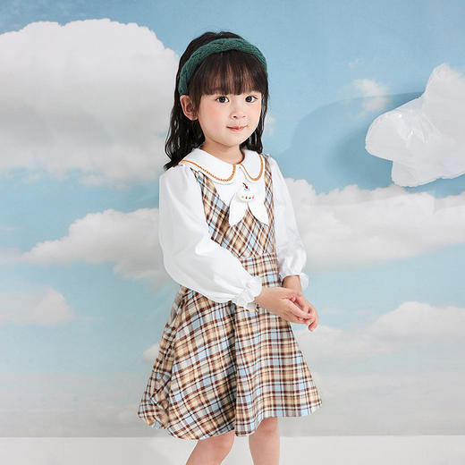 笛莎Deesha 童装女童连衣裙2025秋新款女童格纹萌趣连衣裙 商品图1