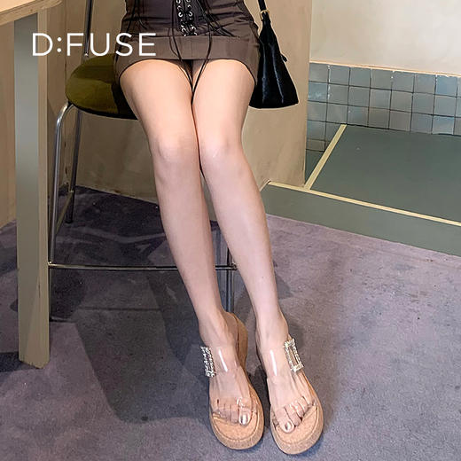 Dfuse迪芙斯2025夏季新款木纹拖鞋耀眼钻扣仙女风坡跟凉拖DFD2110001 商品图10