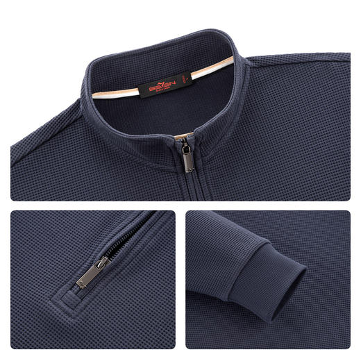 【华夫格/新疆棉/抗静电】柒牌半开襟卫衣男士秋冬立领长袖上衣129W70450 商品图3