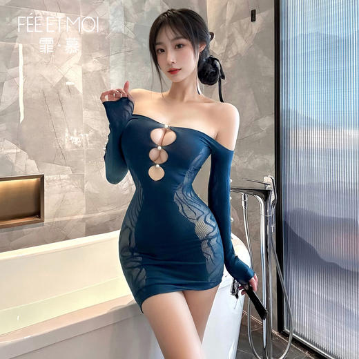 霏慕水月明珠修身包臀裙网衣性感纯欲露胸调情透视情趣内衣7519 商品图1