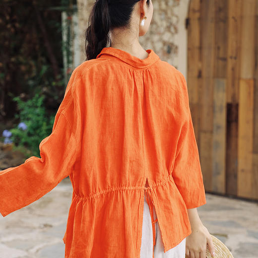 绽放女装370朵/【多巴胺系列·橘子汽水】亚麻开衩抽绳设计感衬衫 商品图3
