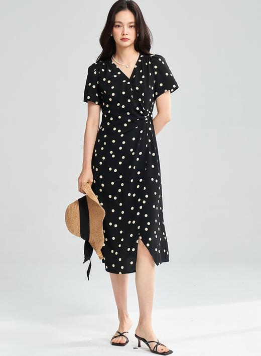 优雅经典波点收腰V领显瘦雪纺连衣裙 商品图5