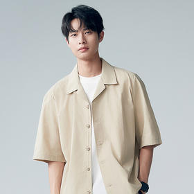 棉仓353804007-宽松落肩全棉盐缩古巴领短袖衬衫