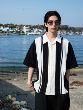 Evistub/E-5XCS513/古巴领短袖衬衫男夏