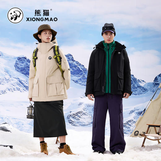 熊猫羽绒服男女款新款冬时尚工装中长款保暖抗寒派克羽绒外套 A34CF01628 商品图3