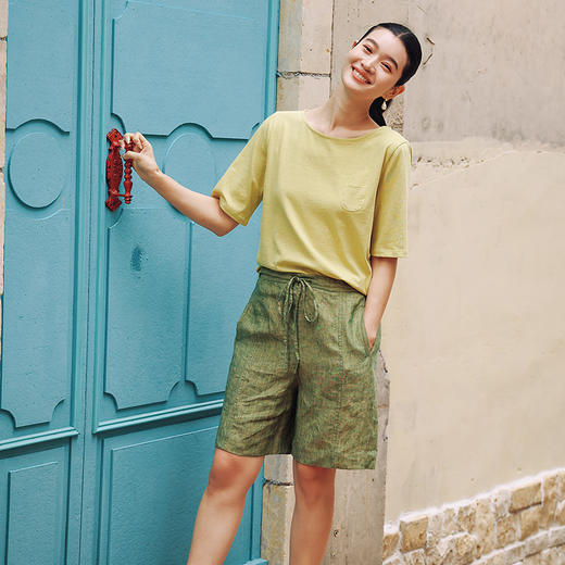 绽放400朵/【多巴胺系列】色织亚麻中裤半腰松紧内加抽绳显瘦短裤 商品图2