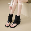 西遇平底凉靴女新款夏季复古辣妹皮带扣黑色中筒靴子夹趾凉鞋V0056890 商品缩略图1