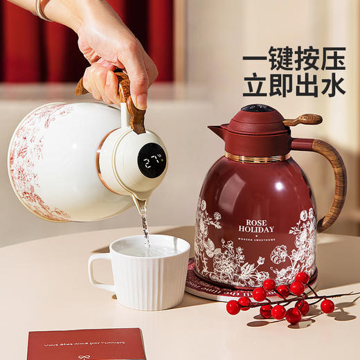 摩登主妇玫瑰假日保温壶大容量杯子红色女陪嫁一对热水壶新婚礼物 商品图1