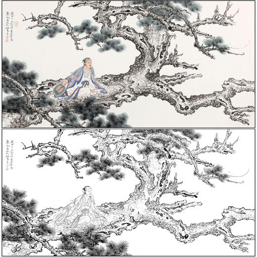 任重山水人物工笔画白描底稿《巢松图》临摹勾线高清打印稿RD75 商品图0