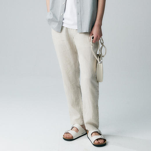 棉仓343818021-微宽松雨露麻开口松紧腰直筒休闲裤 商品图1