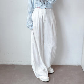 新款百搭休闲透气亚麻长裤阔腿裤肌理感自然褶皱休闲裤