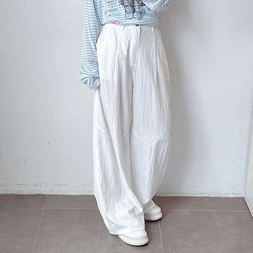 新款百搭休闲透气亚麻长裤阔腿裤肌理感自然褶皱休闲裤 商品图0