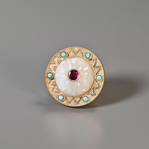 清代和田白玉莲花戒指 商品图0