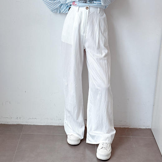 新款百搭休闲透气亚麻长裤阔腿裤肌理感自然褶皱休闲裤 商品图1