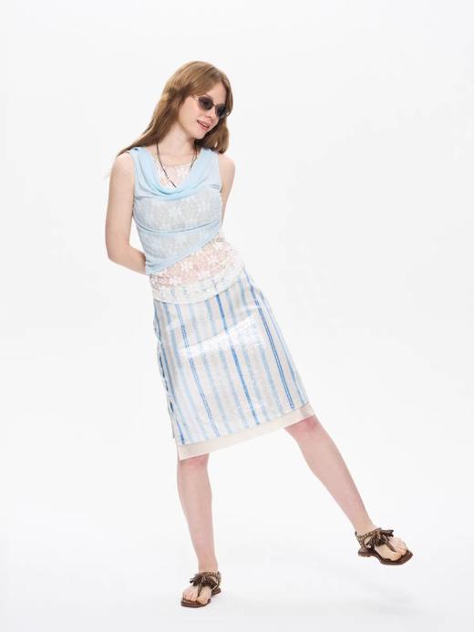 local tag/It25ssk49/蓝色的风蕾丝拼接上衣 商品图1