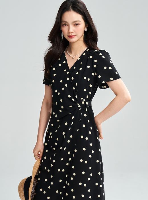 优雅经典波点收腰V领显瘦雪纺连衣裙 商品图0