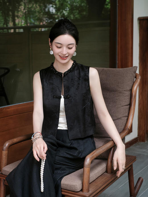 盛唐牡丹|真丝香云纱一粒扣马甲 商品图1