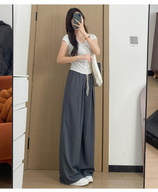 【YW】无忧购卡其冰丝阔腿裤女夏季薄款垂感山本裤宽松休闲速干运动裤Z606（截单后3-5天发货） 商品图2