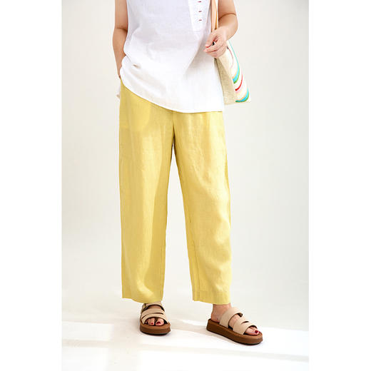 亚麻松紧腰萝卜裤 商品图0