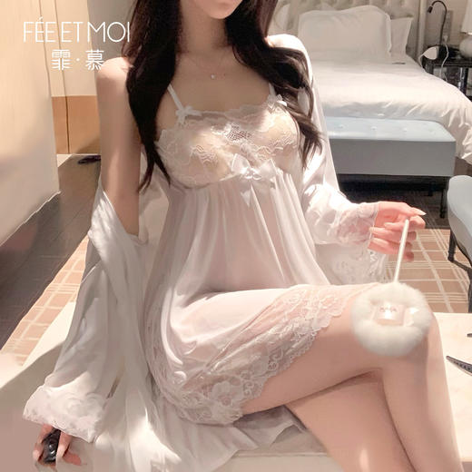 霏慕暗夜魅惑蕾丝透视薄纱吊带睡裙 商品图2