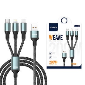 200w一拖三闪充编织数据线金属闪充快充