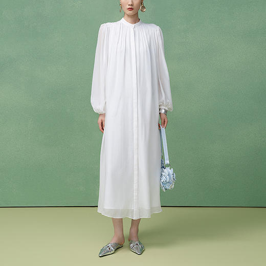 【林栖设计小店】桑蚕丝连衣裙立领宽松2025早秋新款长裙子女1953037 商品图1