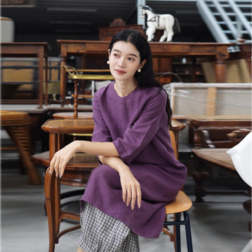 绽放427朵/【多巴胺系列·三姊妹】重磅砂洗粗亚麻七分袖连衣裙女 商品图2