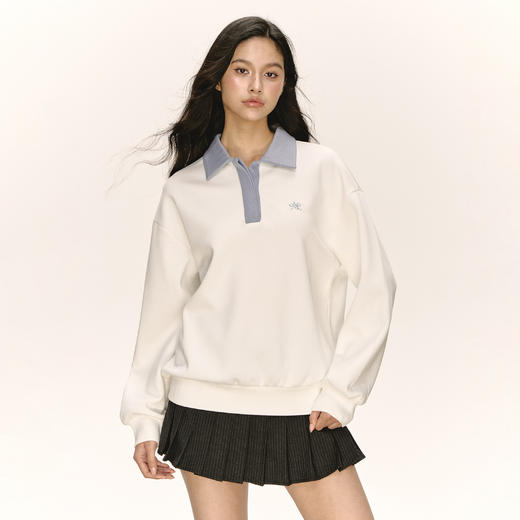 Ariseism 美式复古双色拼接POLO领卫衣外套女秋季新款宽松上衣 商品图1