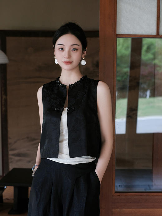 盛唐牡丹|真丝香云纱一粒扣马甲 商品图0