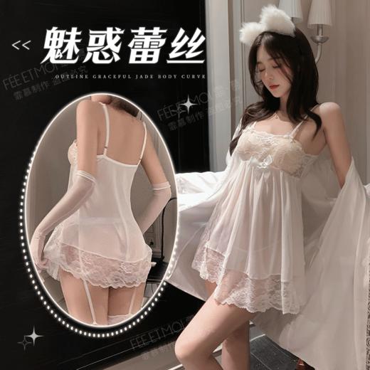 霏慕暗夜魅惑蕾丝透视薄纱吊带睡裙 商品图0