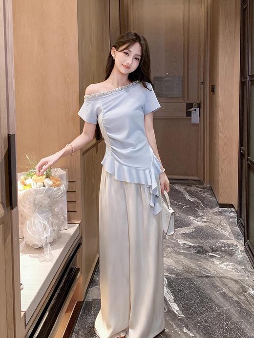 张心子【南法假日】夏日气质露肩斜肩短袖上衣 U2506001 商品图5