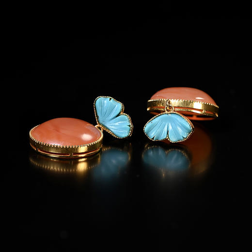 清代红玛瑙扣子+20世纪欧洲绿松石花瓣耳环 商品图5