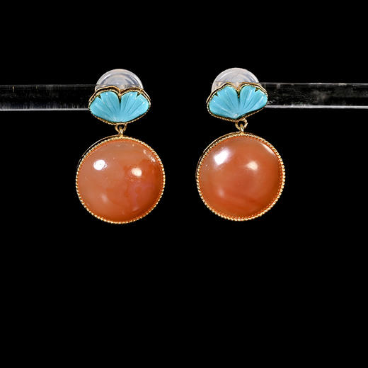 清代红玛瑙扣子+20世纪欧洲绿松石花瓣耳环 商品图0