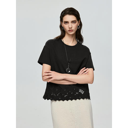 363601040-初棉清新文艺夏日重工镂空绣花T恤上衣 商品图1