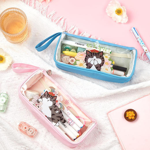 齐心笔袋WHAS0012猫在花间 大容量三角 商品图2