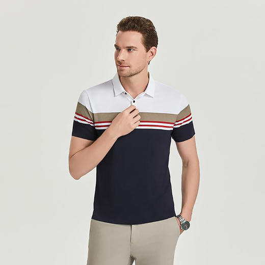 高端条纹锦氨翻领短袖polo衫夏季男士商务休闲T恤  HLS-W2822014 商品图1