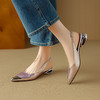 【预售5天】法式优雅3cm镂空粗跟显瘦防踢金属尖头后空单鞋包头罗马凉鞋女夏DB&M6227 商品缩略图3