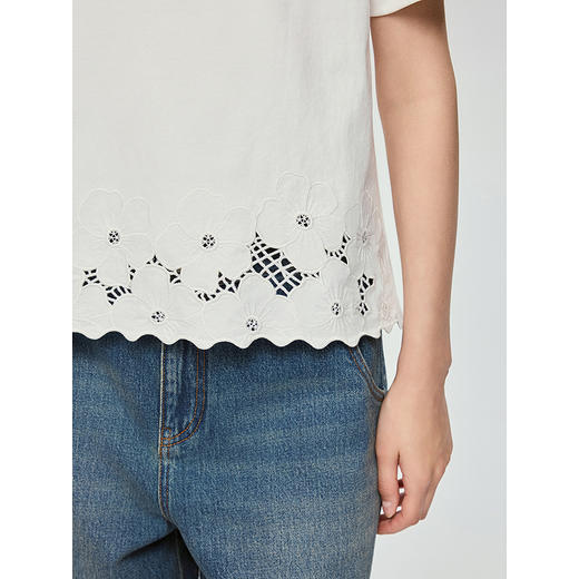 363601040-初棉清新文艺夏日重工镂空绣花T恤上衣 商品图2