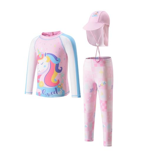 送帽子！【吸湿透气，防晒速干，桑软舒适】三件套一次配齐！儿童泳衣女孩 女童宝宝分体防晒长裤长袖 速干中大童可爱游泳衣泳装-QQ 商品图4