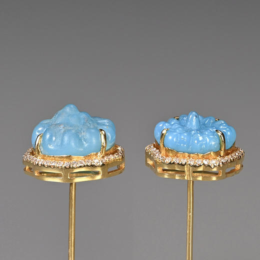 宋元琉璃簪头“幽柔蓝”不对称耳钉 商品图5