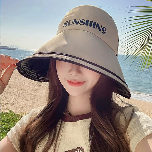 【日系夏季遮阳帽女，新款大沿空顶帽~】夏季遮阳帽女黑胶 大沿空顶帽渔夫帽 防紫外线防晒帽太阳帽-QQ 商品图6