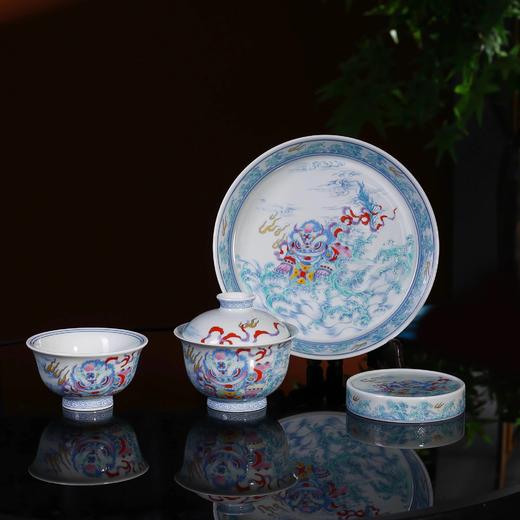 成艺陶瓷仿古泥粉彩舞狮滚绣球小缸杯家用小容量茶杯中式会客杯粉彩狮绣球悬停两才盖碗160m元融壶承(18cm)l玛瑙红山水融香介杯 商品图2