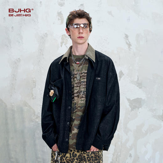 BJHG不计后果复古衬衫男秋季2025新款潮牌拼皮设计感痞帅衬衣外套 商品图1