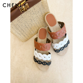 不退不换！尘衣｜25春夏猪鼻撞色链条拖鞋