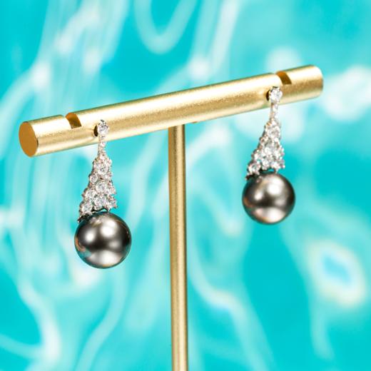 S925银冰雪大溪地黑珍珠耳饰 商品图1