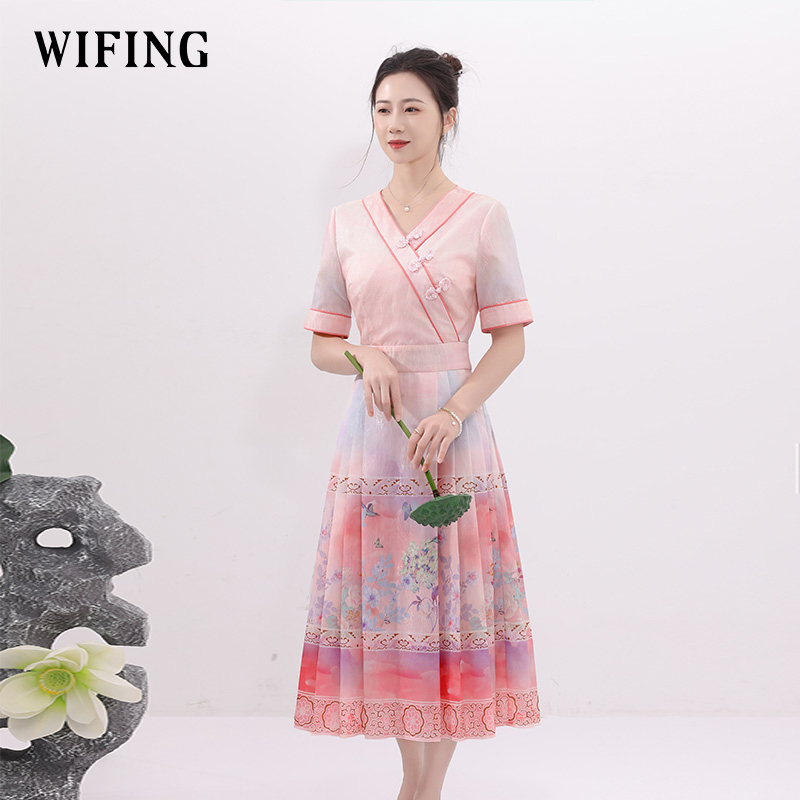 未风粉色新中式连衣裙女夏2025新款夏季气质显瘦马面裙中国风裙子