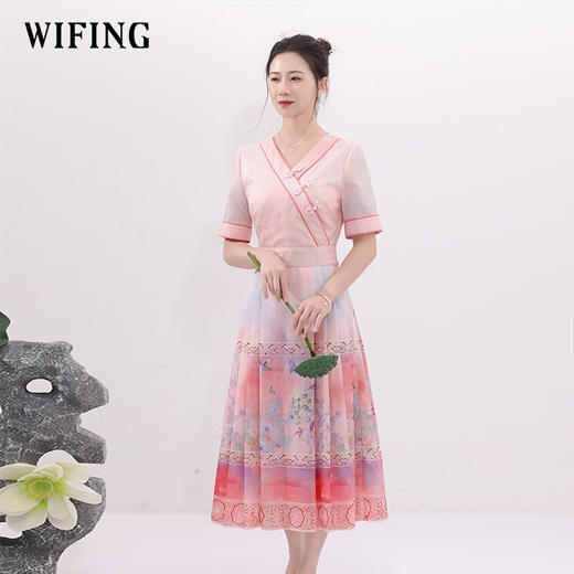 未风粉色新中式连衣裙女夏2025新款夏季气质显瘦马面裙中国风裙子 商品图0