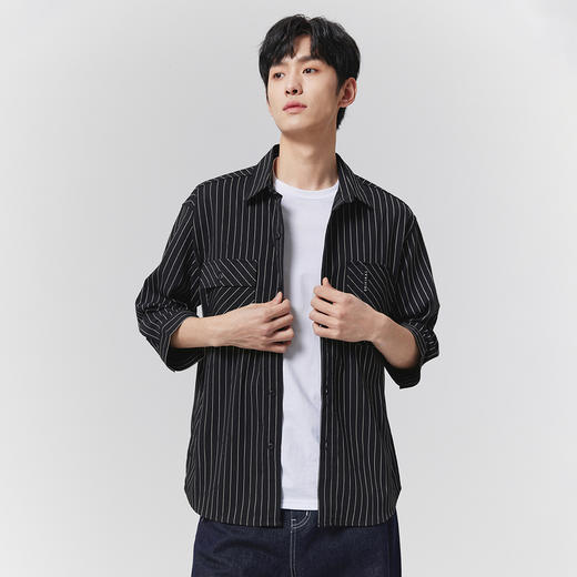 GXG男装25夏季经典条纹舒适百搭通勤休闲男式翻领短袖衬衫K&C 商品图5