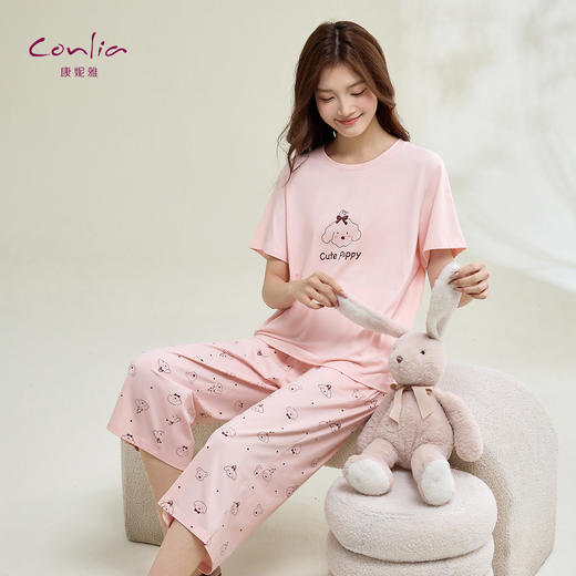 康妮雅女式短袖中裤套头套装 商品图0